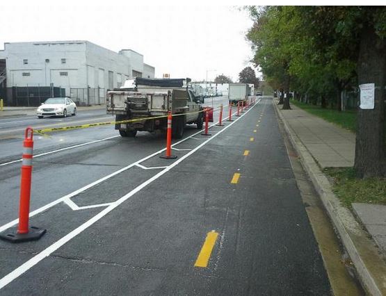 Shiny new protected bike lane on 6th St NE
