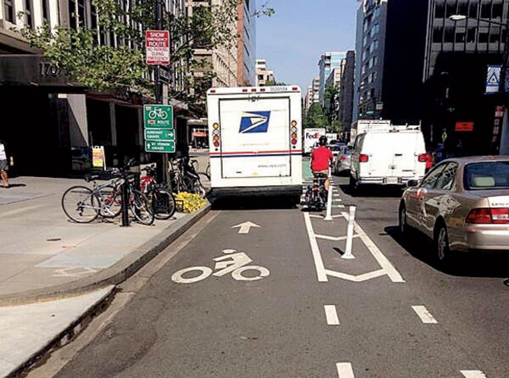 Blocked bike lane by USPS