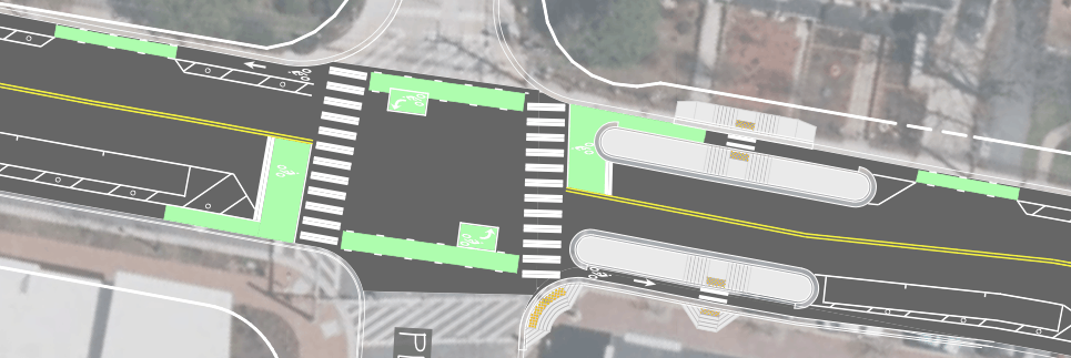 Floating bus stops on proposed Spring St protected bike lanes
