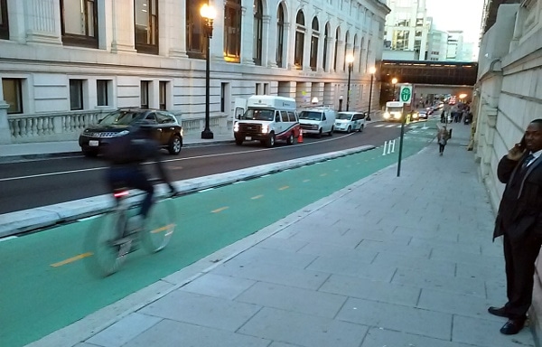 DC's First st protected bike lane installed in 2015 (Photo credit Mike Goodno)