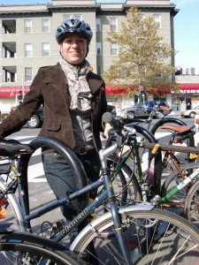 Gina Arlotto with Bianchi commuter bike