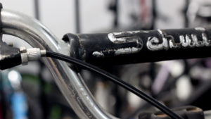 A close up of the handlebars of Keith Jackson's BMX bike