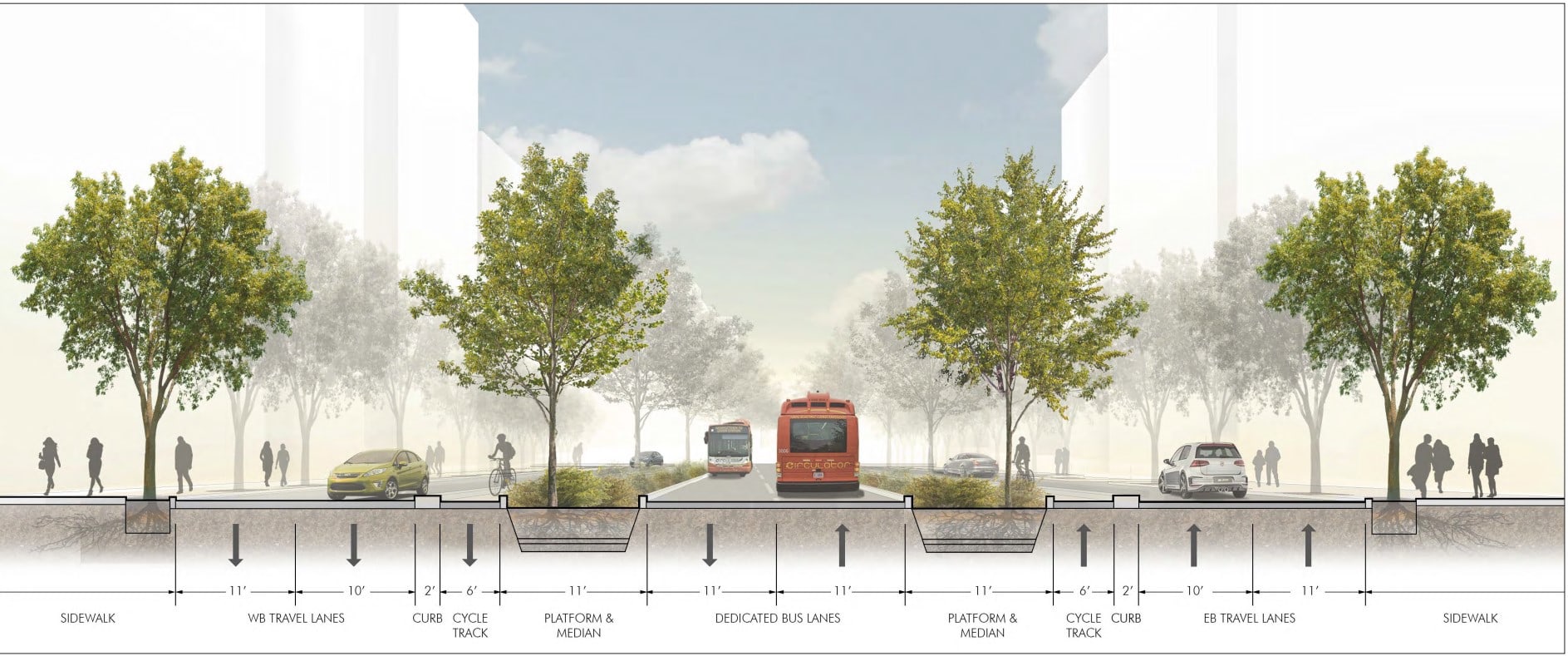 K Street rendering with bike lanes