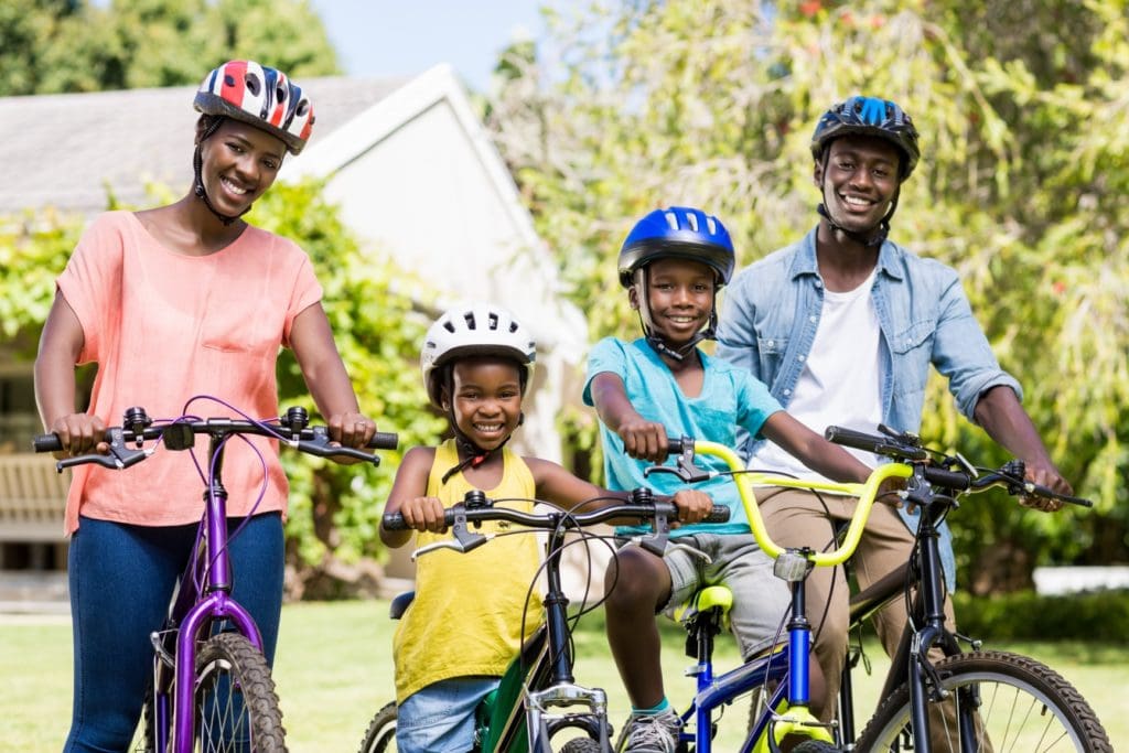 Family store riding bikes