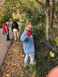 Volunteer removes invasive plants along the Capital Crescent Trail.