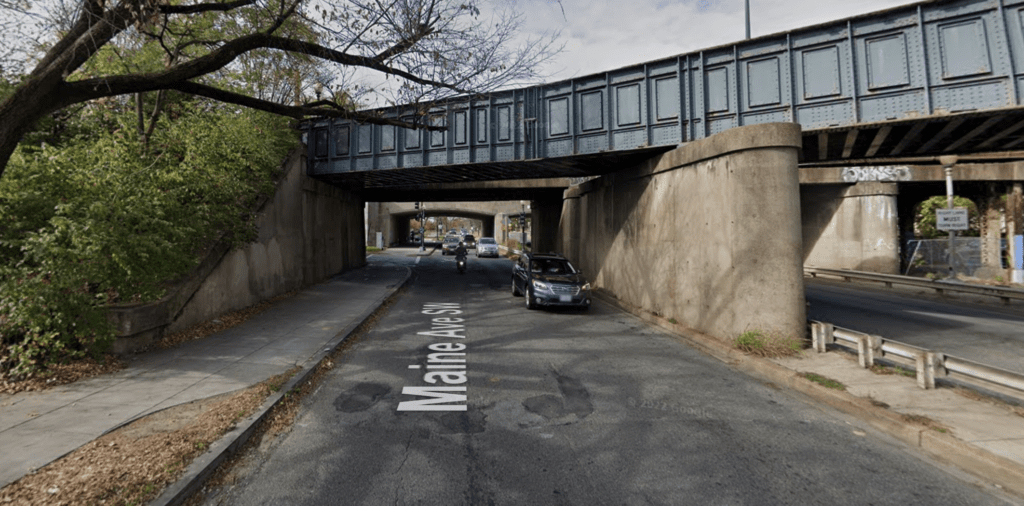 Maine Avenue pinch point under the existing rail bridge