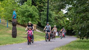 Bicyclists on a trail at the 2023 DC Family Bike Fest bike ride