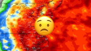 Capital Weather Gang's rainfall prediction map with a sad emoji on top of it.