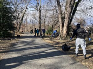 Volunteers clean-up litter along the Marvin Gaye Trail.