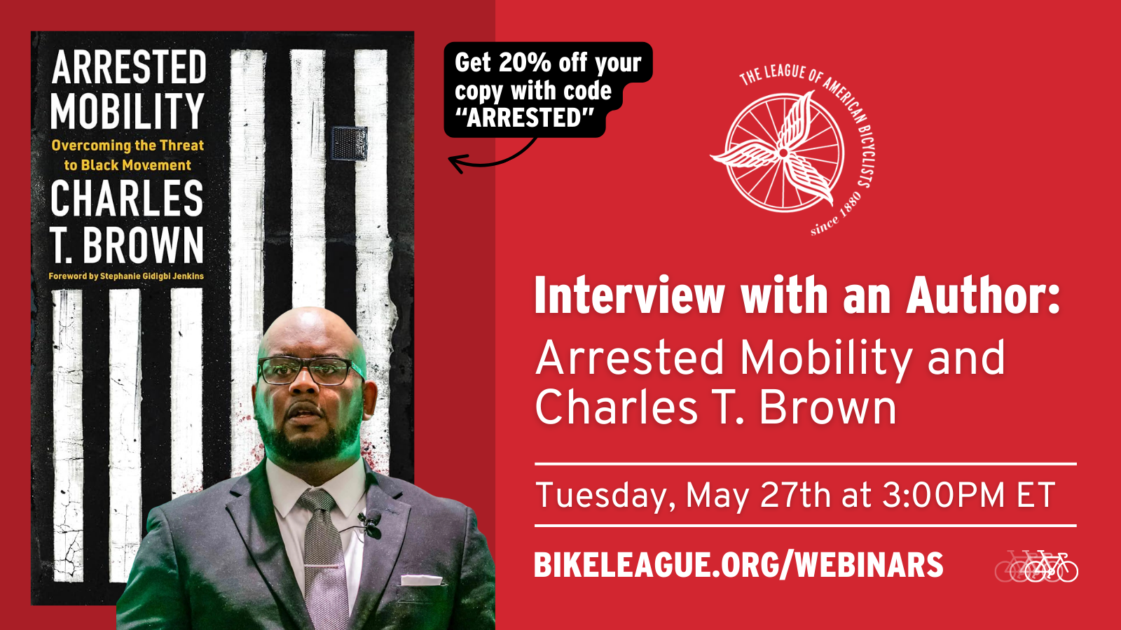 Image of a Charles Brown, a Black Man in a suit, stands before a black and white American flag on a red background.