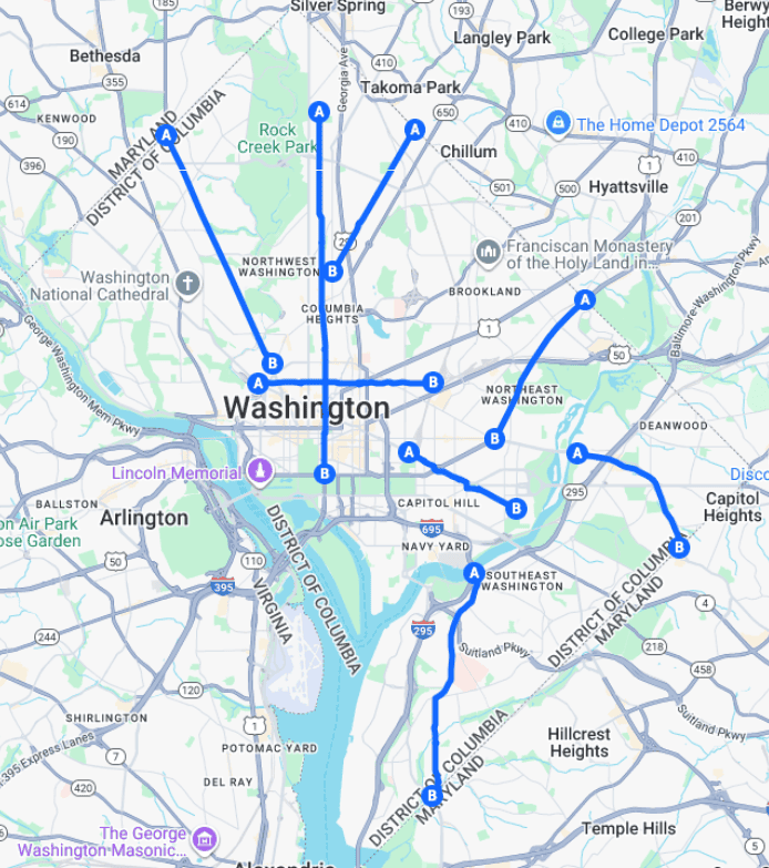Annotated DC map showing either Strategic Bikeway Plan priority routes