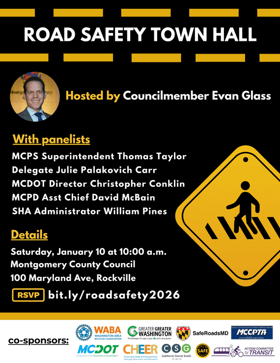 Join Council Member Evan Glass for a Road Safety Town Hall on January 10th.